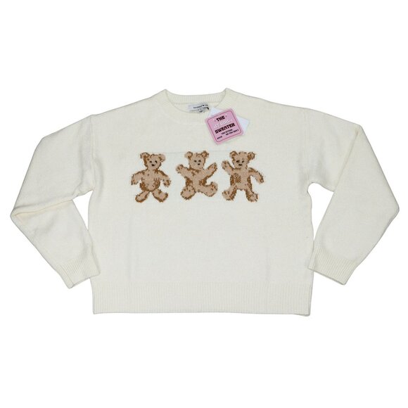 Hooked Up Juniors Teddy Bear "It Girl" Crew Neck Women's Sweater NWT Cream - Picture 1 of 3